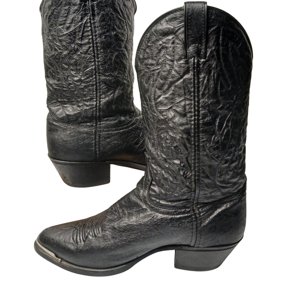 LAREDO Mens Black Leather Western Cowboy Boots Pointed Toe Metal Tips Stitched